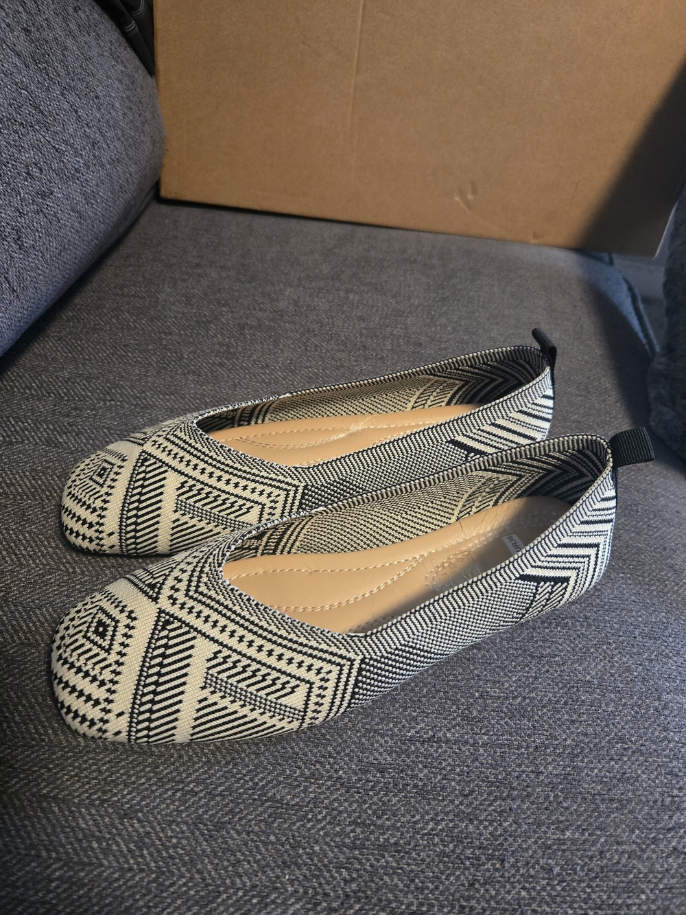 Women’s Geometric Print Ballet Flats Black Cream EUR 38 US 7.5–8